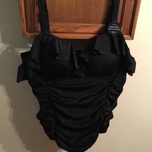 Torrid One piece black ruffle bathing suit